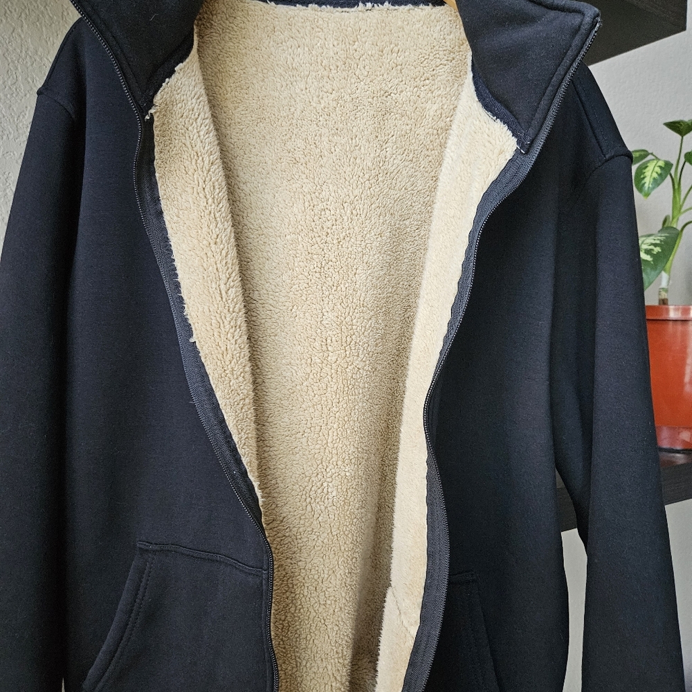 Sherpa Insulated Zip Up Sweater XL Black w/Tan interior